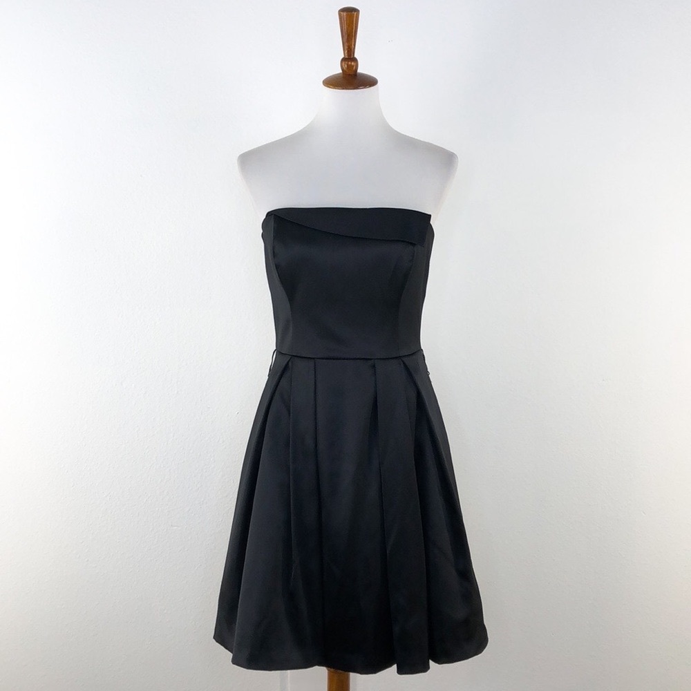 WHBM Strapless Satin A-Line Dress Black  4 NWOT